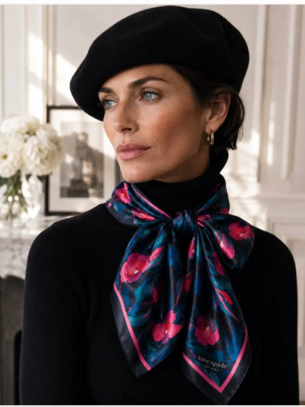 Kate Spade New York Floral Swirl 100% Silk Twill Square Scarf NWT